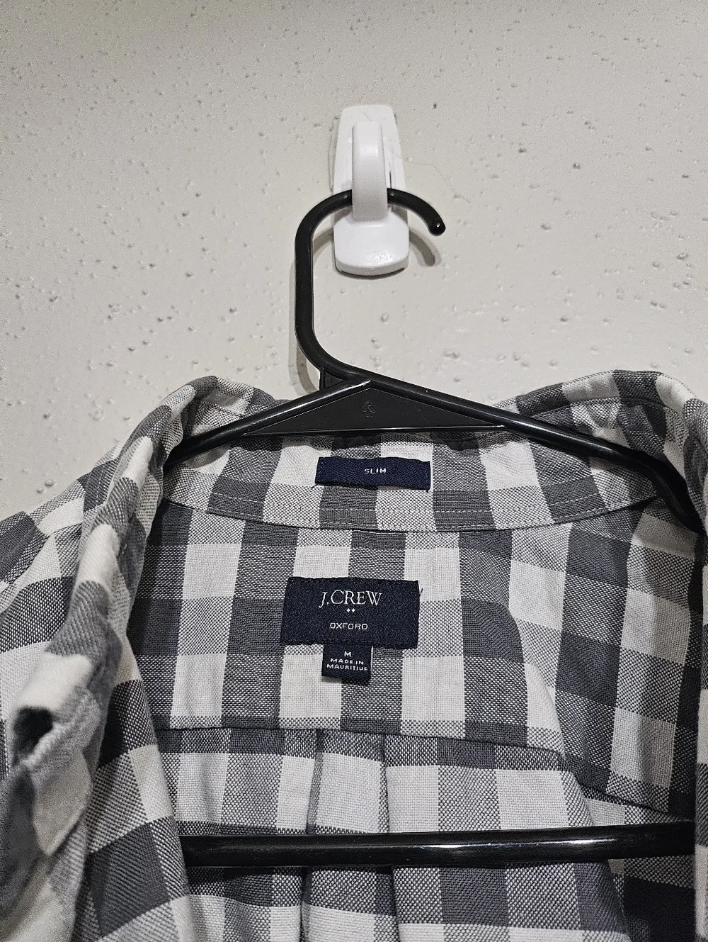 J.Crew Slim‎ Fit Oxford Shirt Mens M Gray White Gingham Plaid Button Down
